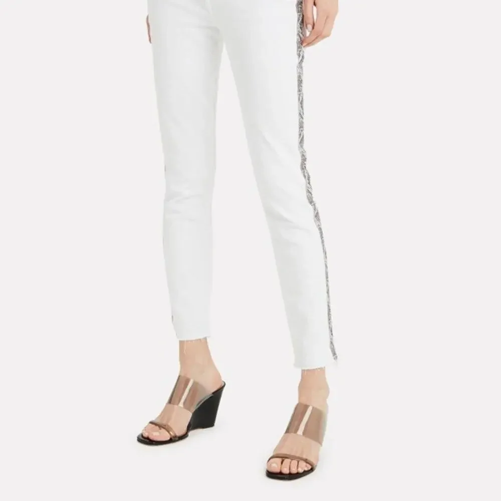 JBRAND ALANA SNAKESKIN STRIPE JEANS IN WHITE Size 26